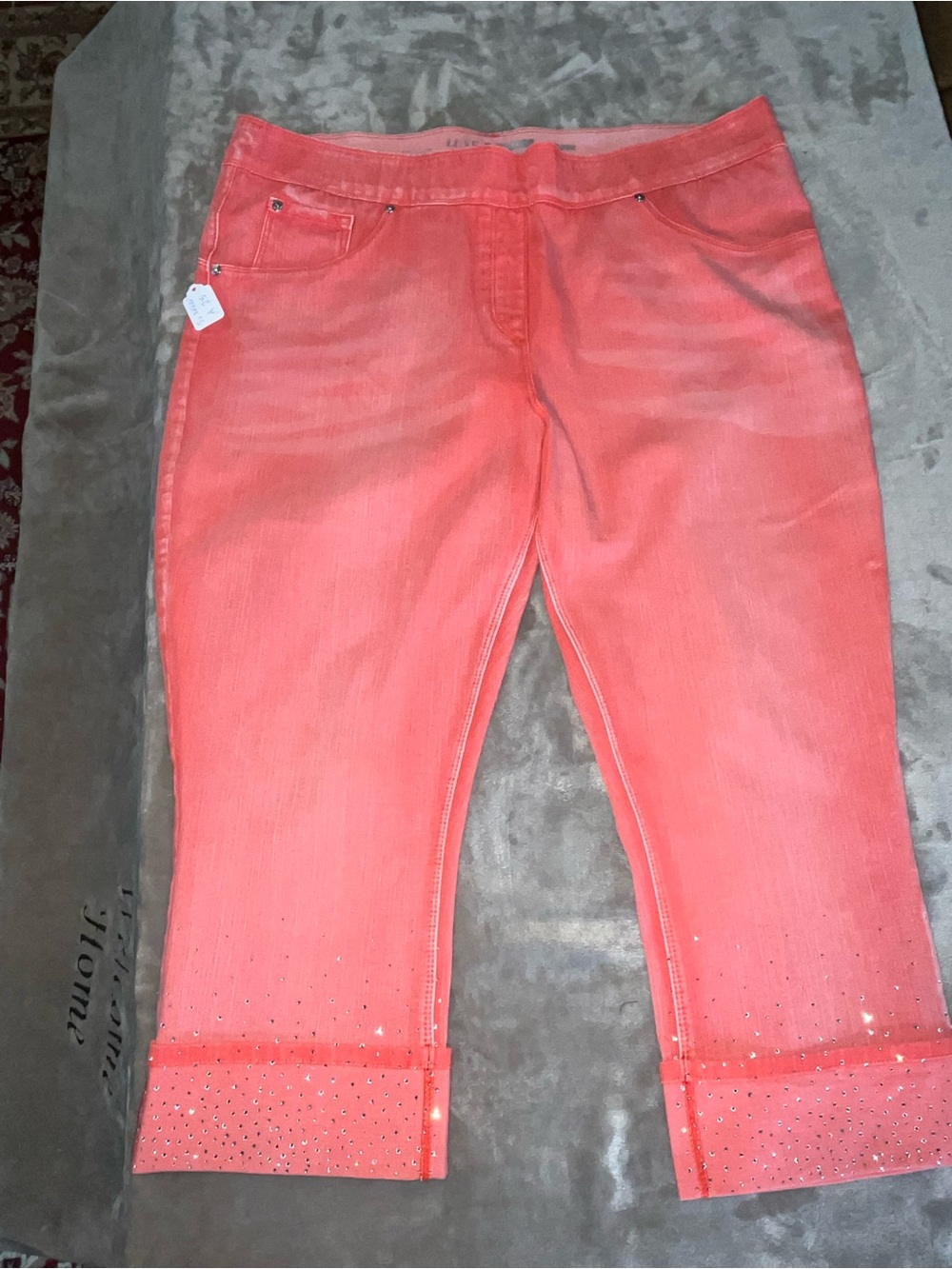 Women's Coral Stretch Capri Jeans with Embellished Cuffs size 38